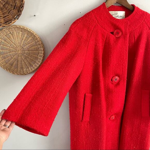 Vintage | Castletons SLC 60s 70s Bright Red Tweed Swing Coat Jacket Button Front - Picture 7 of 10